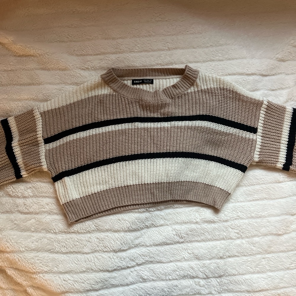 SHEIN Beige and Black Striped Sweater